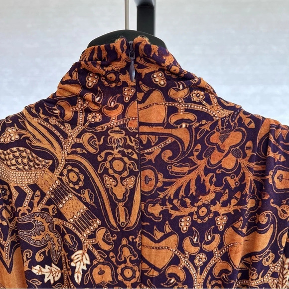 Ulla Johnson New York Wilhemina Gathered Printed Dress Purple Beige Celestial P - Picture 6 of 9